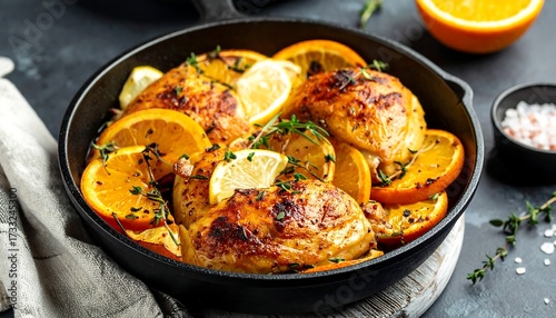 Roasted chicken thighs with oranges and lemon
