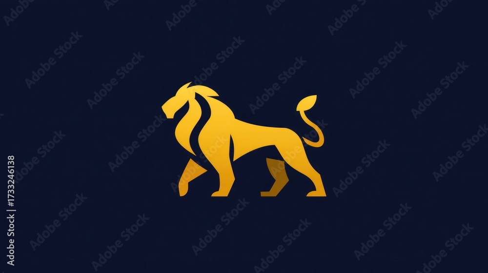 Fototapeta premium Golden lion silhouette against dark background heraldic design