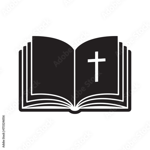 Hanukkah Open Bible with Christian Cross Symbol Silhouette on White Background book religion