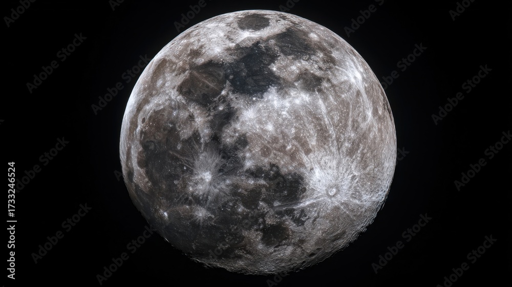 Fototapeta premium A highly detailed and realistic rendering of the Moon displaying the lunar surface with its distinctive craters and shad