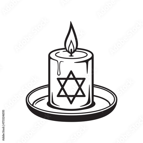 Hanukkah Single Candle with Star of David on a Saucer with Flame jewish religion