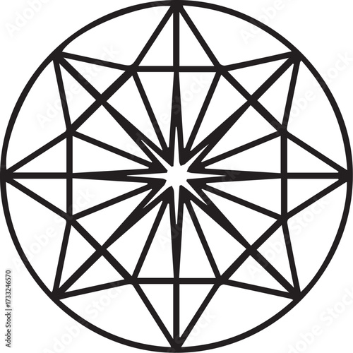 Diamond Gemstone Vector – Line Art Round Cut Jewelry Illustration