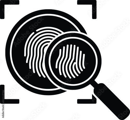 Fingerprint identification magnifying glass forensic investigation security concept