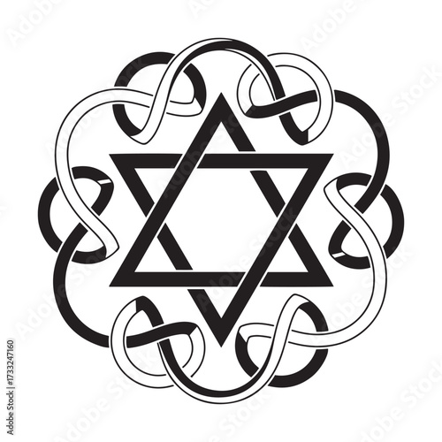 Hanukkah Black and White Celtic Knot Star of David Symbol on a White Background jewish star hexagram