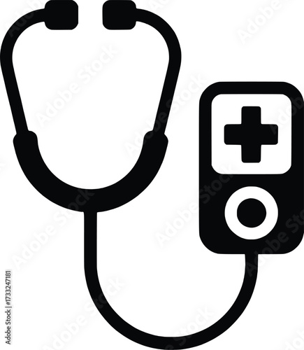 Digital health icon stethoscope connected to smartphone for medical app and technology