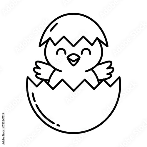 Cute Chick Hatching from Egg Coloring Page for Kids, Easter and Farm Animal Illustration, Printable Baby Bird Drawing