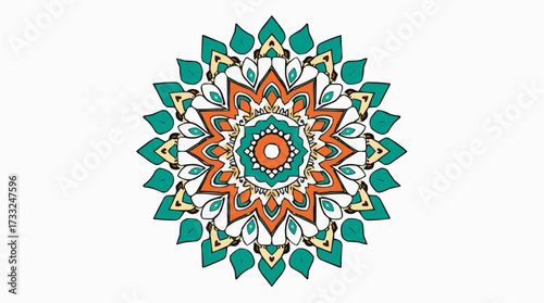 Colorful Mandala Design with Floral and Geometric Elements on White Background
