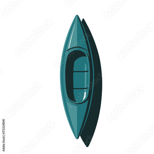 kayak top view, teal canoe illustration, outdoor adventure sport, water recreation logo, paddling equipment icon, vector