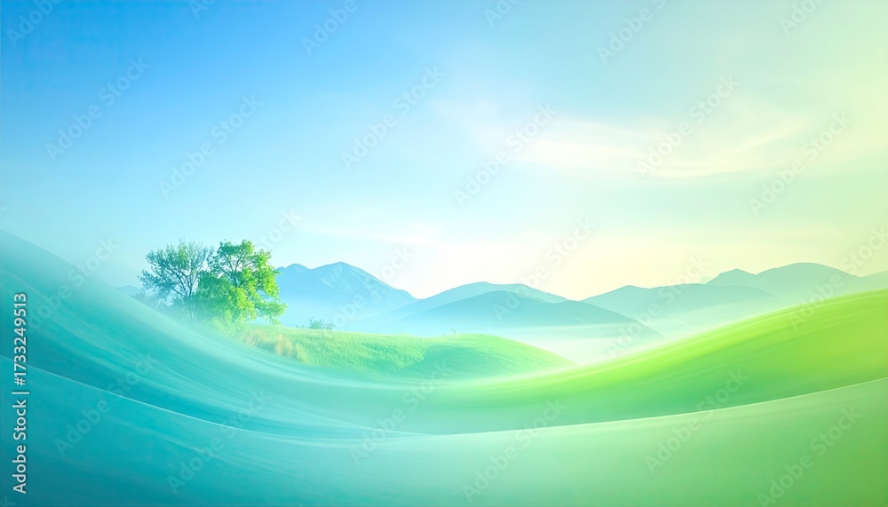 Obraz premium Abstract Hills Landscape with Gradient Sky Tree and Hazy Mountains in Background