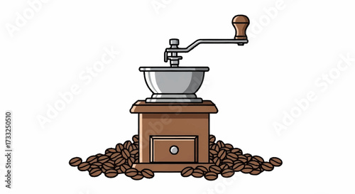 Vintage coffee grinder with rich beans evokes artisanal brewing and morning ritual perfection, perfect for cafe branding and lifestyle content.