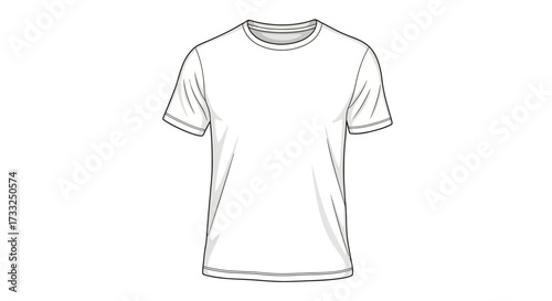 Isolated white t-shirt with short sleeves, presented on a plain white background.