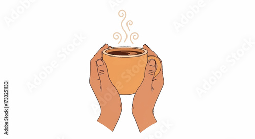 Warm hands cradle a steaming mug of coffee, offering comfort and a moment of cozy relaxation on a crisp morning.