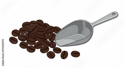 Scoop of rich dark coffee beans ready for brewing, capturing the essence of morning energy and gourmet preparation.