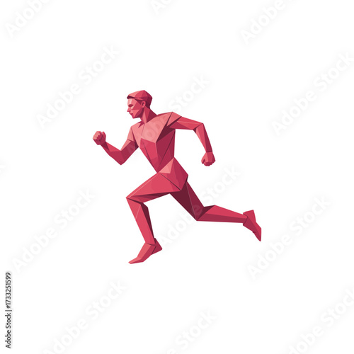 Low poly running athlete, geometric sprinting figure, speed training graphic, endurance marathon theme, performance sports vector illustration