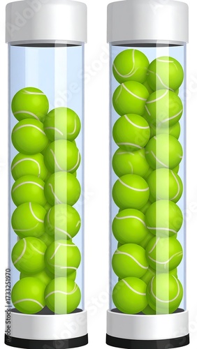 Tennis balls in clear tubes