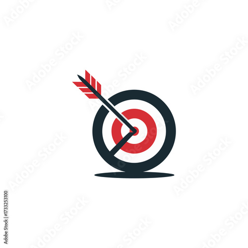 Bullseye target with arrow, accurate aim concept, precision sports logo, archery training icon, clean modern vector illustration
