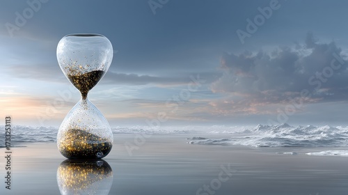 Exploring the Mystical Beauty of an Hourglass Floating in a Bright Sky Surrounded by Glowing Stars