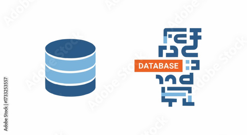 Database icon next to abstract text art