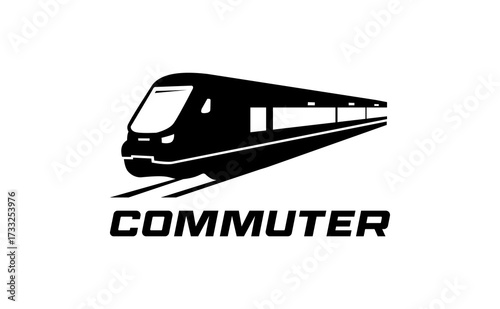 Commuter train logo vector illustration with modern locomotive design railway track transport vehicle symbol urban travel journey city transportation concept and creative graphic icon set