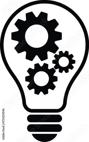 Light bulb with gears inside symbolizing innovation idea creation and problem solving