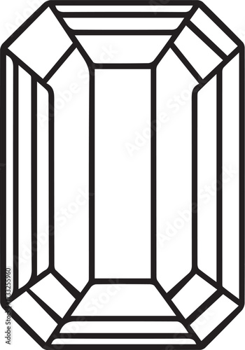Emerald Cut Diamond Gemstone Vector – Line Art Rectangular Jewelry Illustration