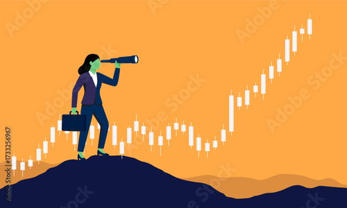 Businesswoman Forecasting Financial Growth with Telescope