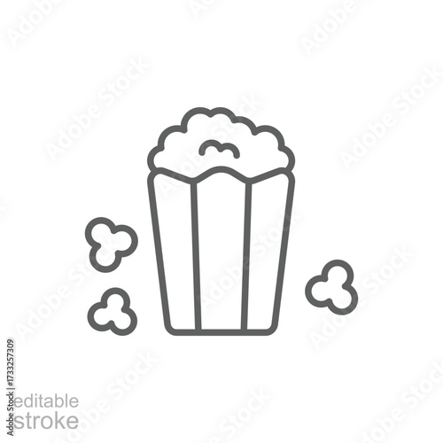 Popcorn icon. Simple outline style. Pop, corn, cinema film food, a box of movie theater popcorn concept. Thin line symbol. Isolated design editable stroke