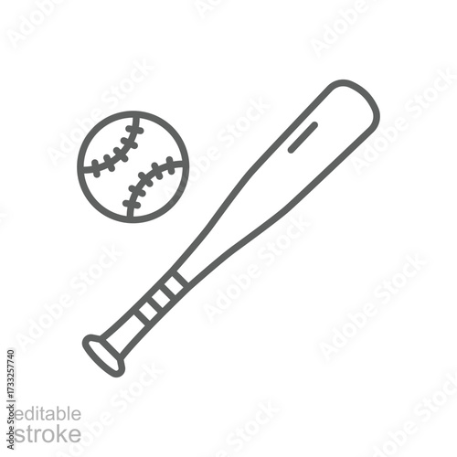 Baseball bat icon. Simple outline style. Baseball, bat, ball, base, softball, set, sport concept. Thin line symbol. Isolated design editable stroke