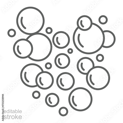 Soap shine bubbles icon. Simple outline style. Water, cartoon, circle, bathroom, bubble, laundry, liquid, oxygen, shampoo, detergent, foam concept. Thin line symbol. Isolated design editable stroke