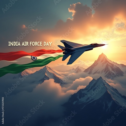 Indian air force fighter jet soars with national flag over majestic mountains