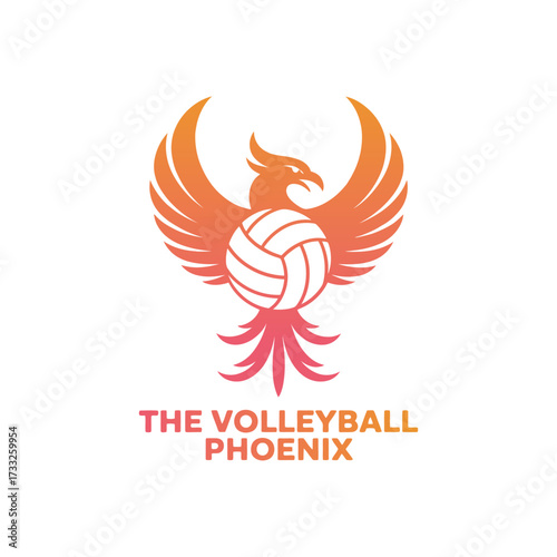 Volleyball phoenix emblem, rising fire bird symbol, athletic tournament branding, team spirit energy, powerful sports logo vector