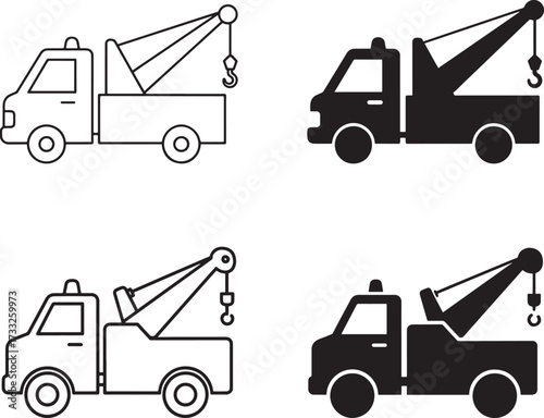 Tow Truck Icon Set in Outline and Solid Styles for Graphic Design