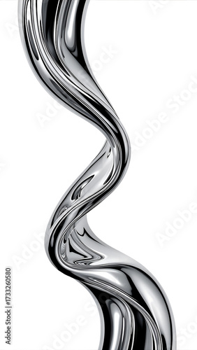 Abstract silver liquid metal wave against white background