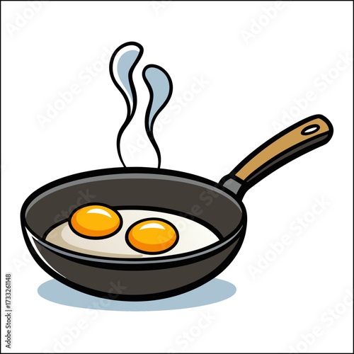 Fried egg with parsley leaves and spices on frying pan cooked fried eggs meal for breakfast