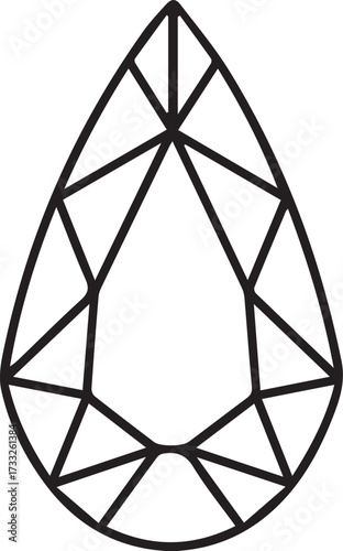 Pear Cut Diamond Gemstone Vector – Line Art Teardrop Jewelry Illustration