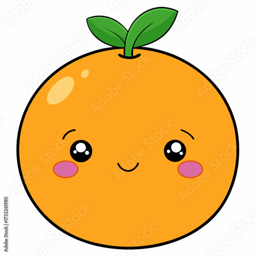 Adorable kawaii orange character with blushing cheeks and happy smile, perfect for fun food branding and cheerful designs