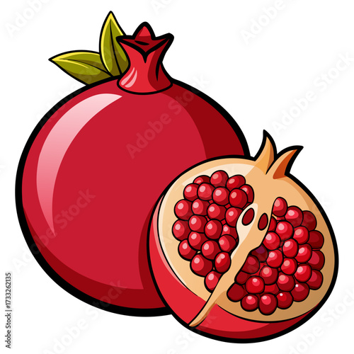 Vibrant whole and halved pomegranate bursting with juicy arils, perfect for healthy eating and culinary inspiration