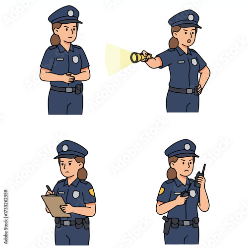 A funny cartoon policeman character wearing a uniform, hat, and badge is a vector illustration of a law enforcement officer
