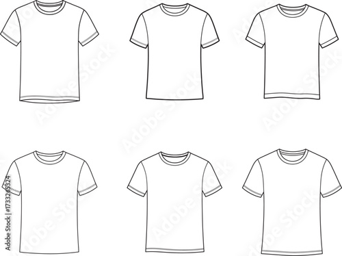 Collection of Six White T Shirt Templates for Fashion Design and Mockups