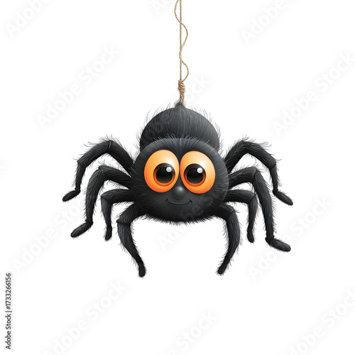 Cute cartoon spider hanging isolated on transparent background