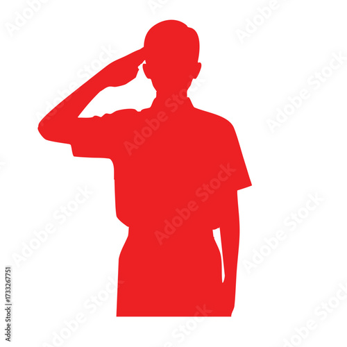 Red Silhouette of a Person Giving a Respectful Salute