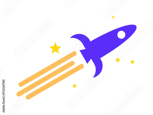 A Simple and Dynamic Rocket Icon Soaring Upward with Star Trails, Symbolizing Startup Growth and Fast Progress