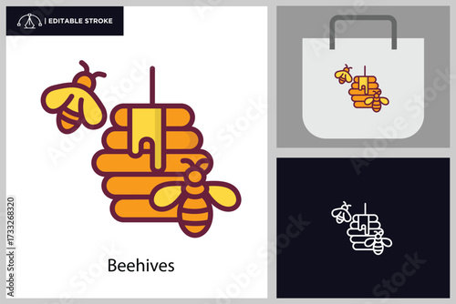 Beehives lineal color icon