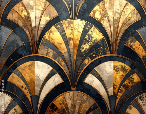 Art Deco patterned background with gold, black, and white