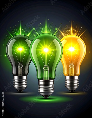 Three glowing light bulbs