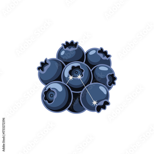 blueberries pile icon, plump round fruits, juicy natural flavor, farm market label, clean white backdrop, fresh produce vector