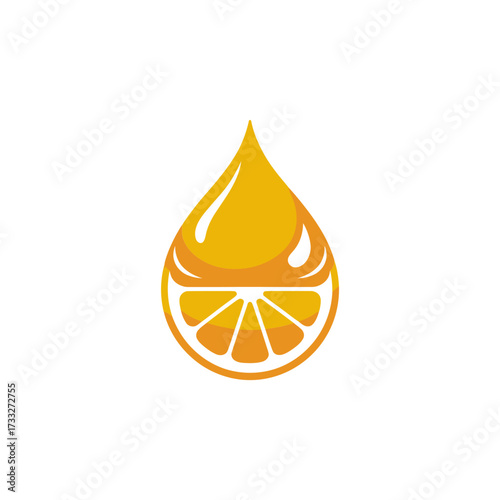 orange drop icon, citrus wedge outline, refreshing juice symbol, vibrant summer label, clean minimalist style, food vector illustration