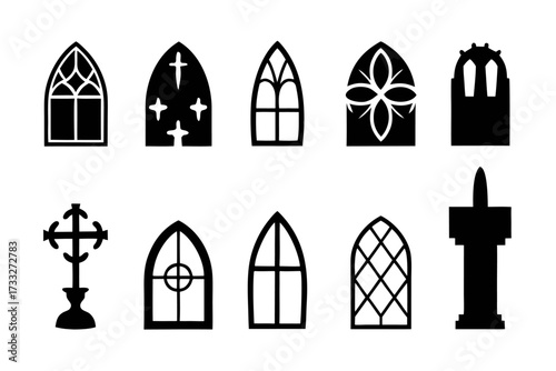 Collection of gothic windows and cross