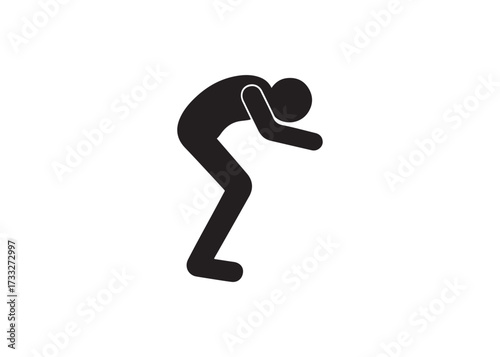 Stick figure man with head down isolated on white background is depressed