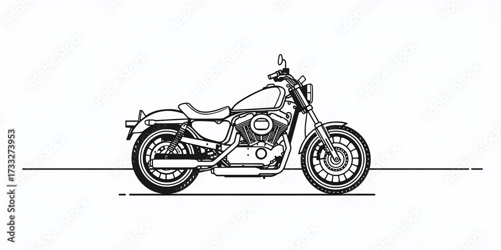Obraz premium Dynamic monochrome line art depicting a vintage-inspired motorbike, symbolizing freedom, journey, and the thrill of the ride